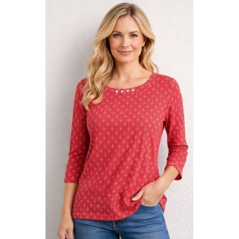 Sundance Women's Size Medium Red Boho Print Casual Tunic Shirt Cottagecore t10